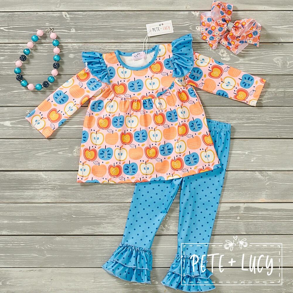 PETE + LUCY Folkloric Fruit 2 Piece Pant Set 2T Ruffle Polka Dots NEW